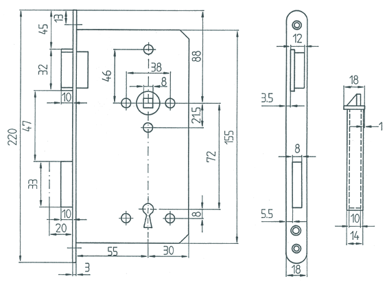 Zimmertürschloss BB, 242 BTGLL / 242 BTGLR 