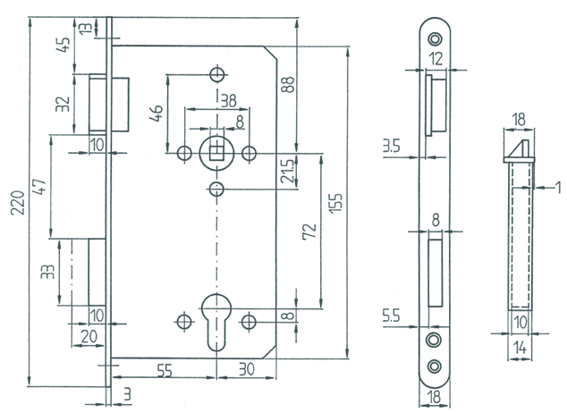 Zimmertürschloss 242 P TGLL / 242 P TGLR