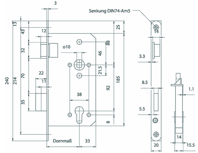 Haustürschloss 290 P TGLL / 290 P TGLR