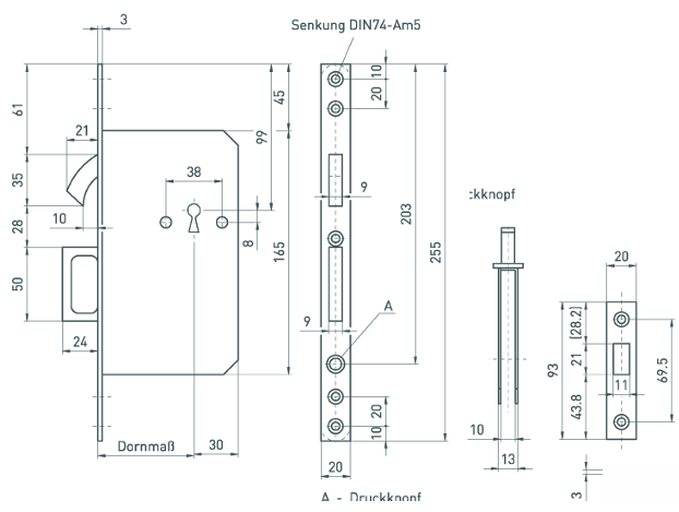 Schiebetürschloss mit Springgriff 136 KL oder 136 P 