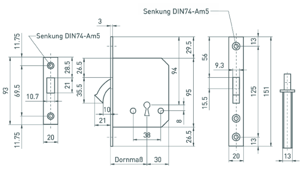 Schiebetürschloss mit Zirkelriegel 138 B oder 138 P 