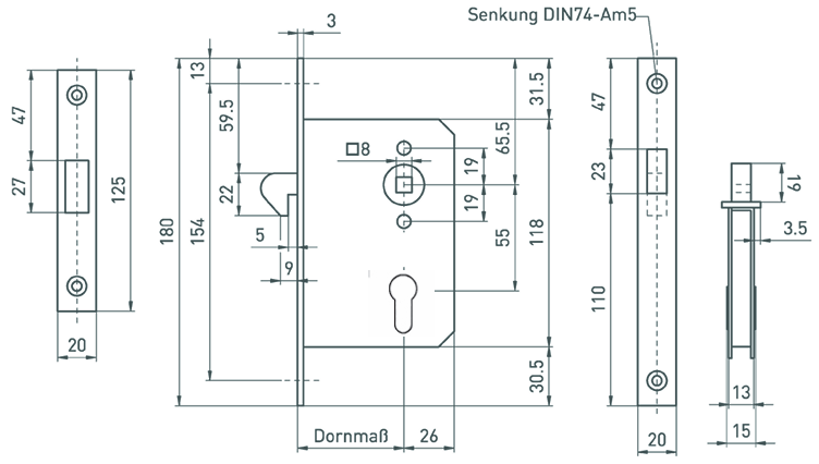 Schiebetürschloss mit Hakenfalle 139 P 