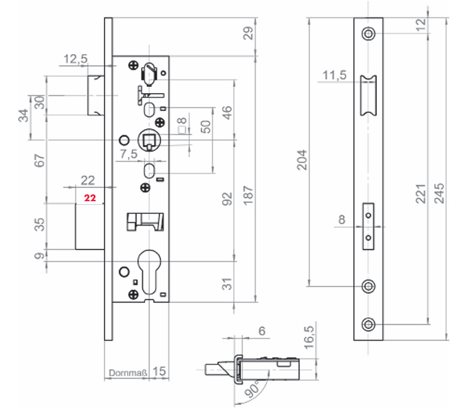 1006 U,1006 PU, Rohrrahmenschloss mit U-Stulp 