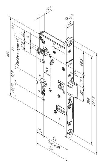Selbstverriegelndes Mittelfallenschloss mit Panikfunktion E 1009PPFSVL