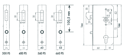 Schlösser für Schiebetore zum Einbau in Schlossgehäuse 300 P S, 400 P S, 560 P S, 660 P S 