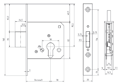 286 P, Riegelschloss PZ, rechts und links verwendbar 