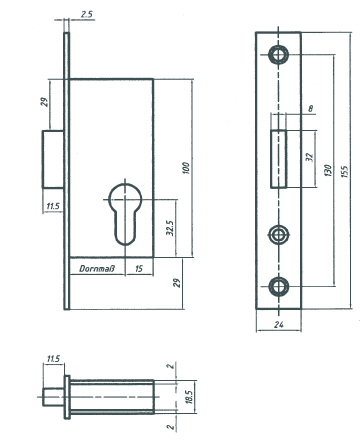 Rohrrahmen-Riegelschloss 1011A  Bever + Klophaus