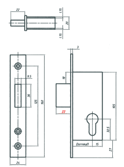 Rohrrahmen-Riegelschloss 1011 22  Bever + Klophaus