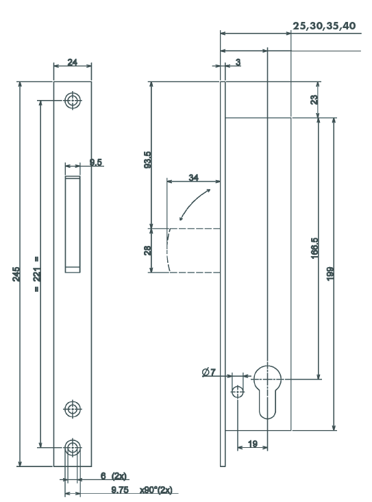 Rohrrahmenschloss mit Schwenkriegel 1014 SR Bever + Klophaus