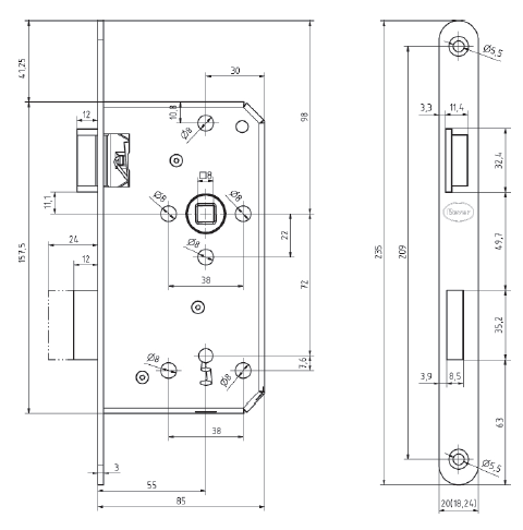 Einsteckschloss / Zimmerschloss für Buntbartschlösser 242 BZ 