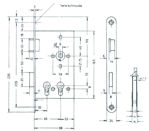 Spezialschloss für 2 Profilzylinder 1016 P